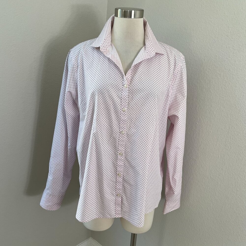 Lands End Womens Plus 18 No Iron Supima Cotton Shirt Pink Long Sleeve Blouse